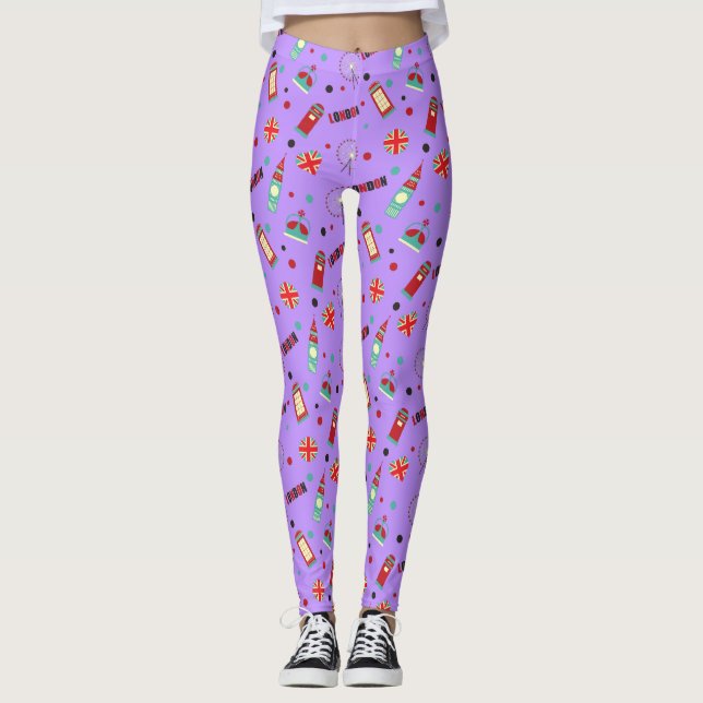 Leggings Patrón de Londres con fondo morado (Anverso)
