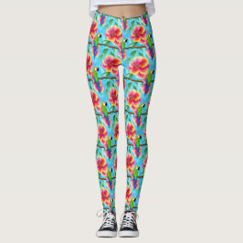 Leggings Patrón de loro tropical y flor