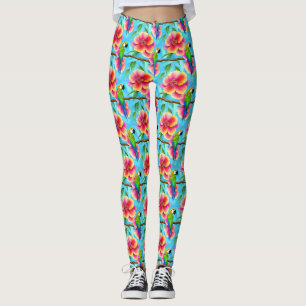 Leggings Patrón de loro tropical y flor