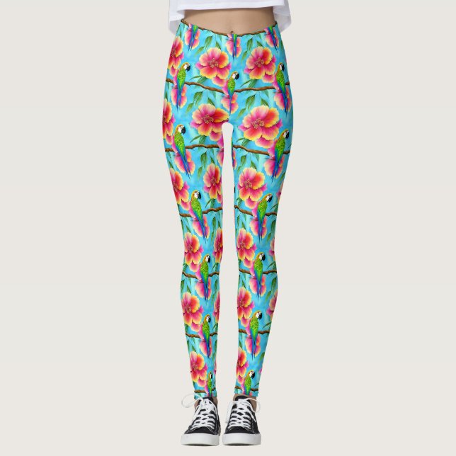Leggings Patrón de loro tropical y flor (Anverso)