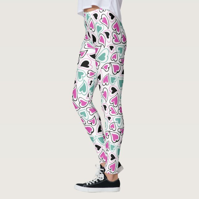Leggings Patrón de los corazones modernos rosa, verde y neg (Izquierda)