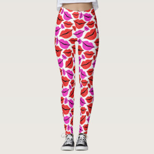 Leggings Patrón de los labios rojos rosados El día de San