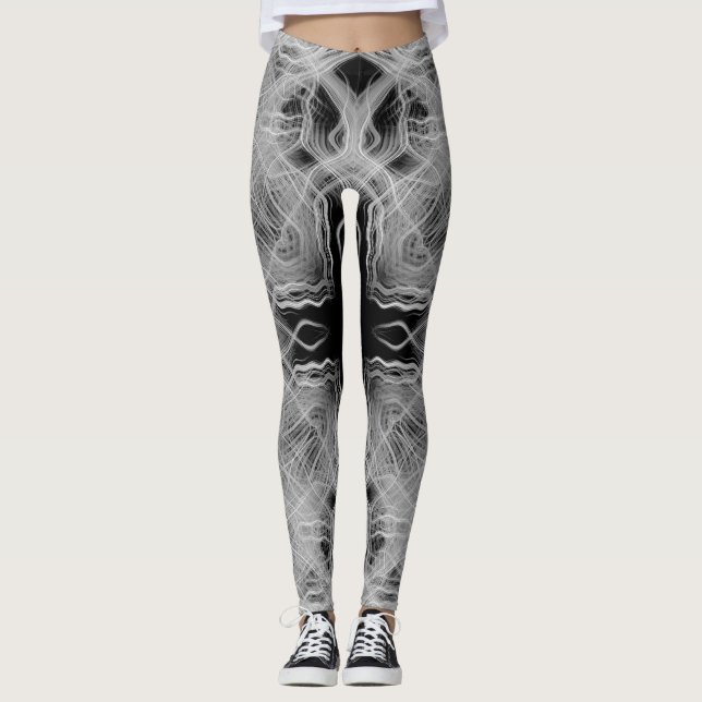 Leggings Patrón de luces caleidoscópicas en blanco y negro (Anverso)