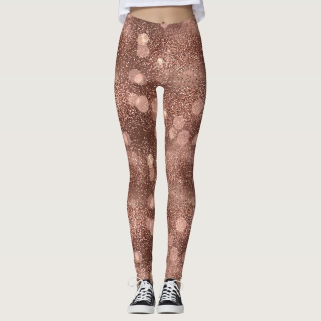 Leggings Patrón de lujo de brillo de oro rosa (Anverso)