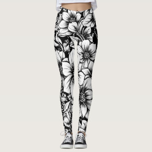 Leggings Patrón de lujo floral monocromo chic (1)