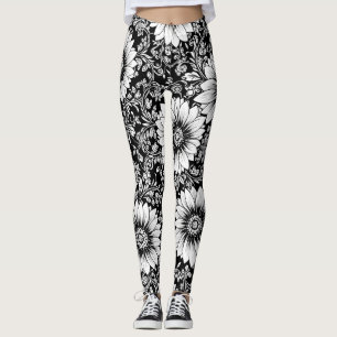 Leggings Patrón de lujo floral monocromo chic (5)
