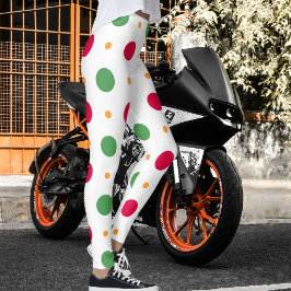 Leggings Patrón de lunares rojo blanco verde Navidad invier