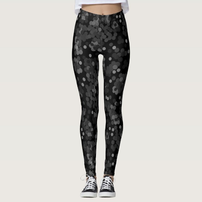 Leggings Patrón de lunares verde turquesa sobre negro (Anverso)