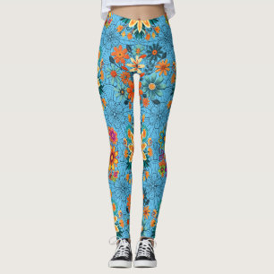 Leggings Patrón de macetas de flores multicolor. negro L Az