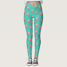 Leggings Patrón de magdalena femenino lindo rosa acuarela
