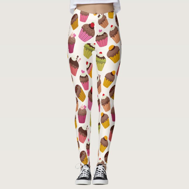 Leggings Patrón de magdalena, patrón de muffin, chocolate,  (Anverso)