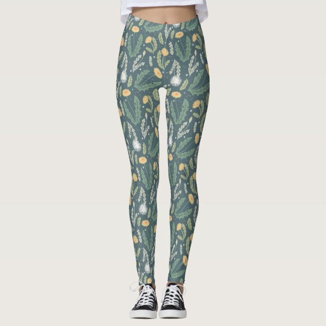 Leggings Patrón de maleza floral de Dandelion (Anverso)