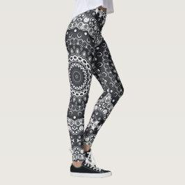 Leggings Patrón de manala monocromo blanco y negro