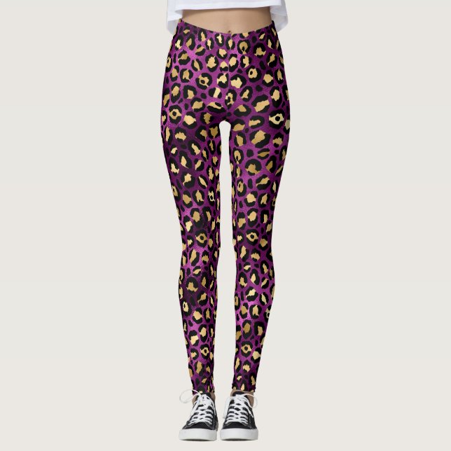 Leggings Patrón de manchas de leopardo de papel de aluminio (Anverso)