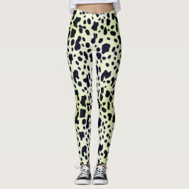 Leggings Patrón de manchas de piel de vaca negra verde past