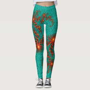 Leggings Patrón de mandala abstracto negro teal