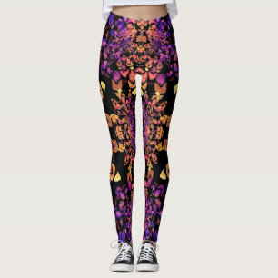 Leggings Patrón de Mandala Abstrato de Bronce y Púrpura