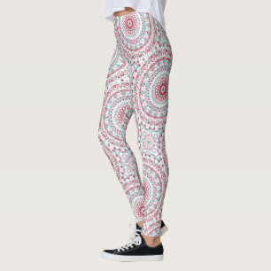 Leggings Patrón de Mandala Acuático y Carmesí
