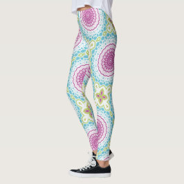 Leggings Patrón de Mandala azul magenta y verde
