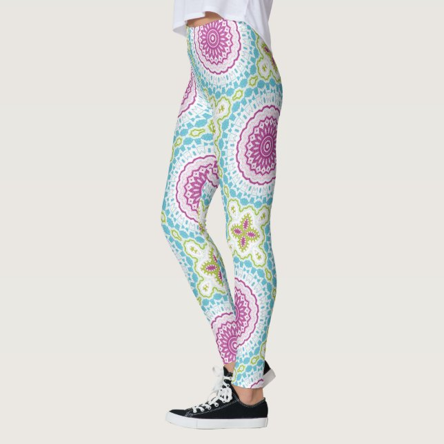 Leggings Patrón de Mandala azul magenta y verde (Izquierda)