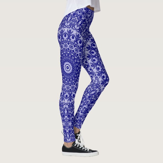 Leggings Patrón de Mandala Azul Medianoche y Blanco (Derecha)