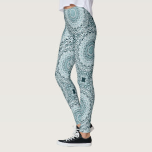 Leggings Patrón de Mandala Azul y Gris Tormentoso