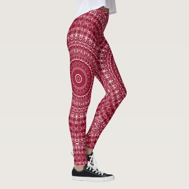 Leggings Patrón de Mandala Borgoña y Blanco Intricado (Derecha)