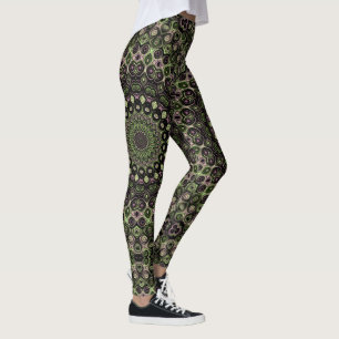 Leggings Patrón de Mandala Caleidoscopio Verde y Negro