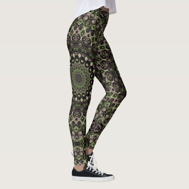 Leggings Patrón de Mandala Caleidoscopio Verde y Negro (Derecha)