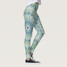 Leggings Patrón de Mandala Costero Verde Mar y Azul