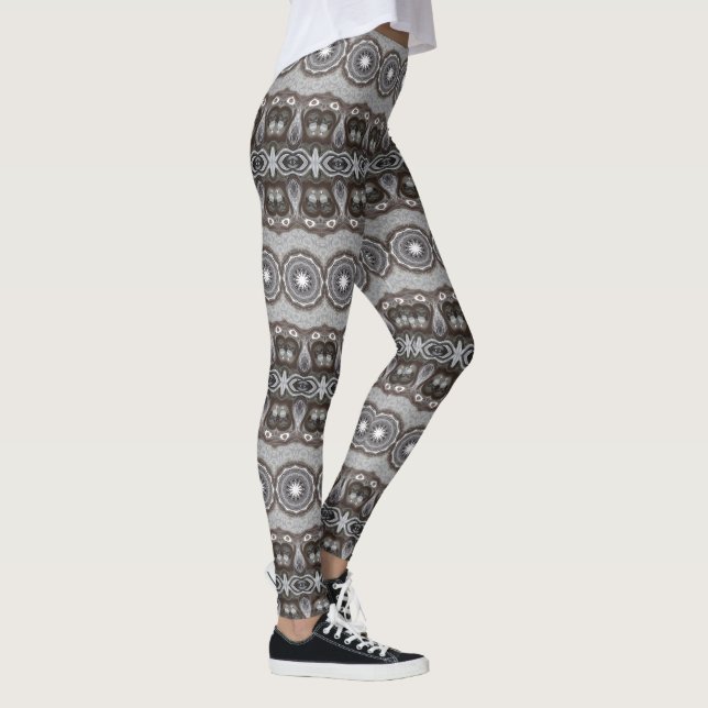 Leggings Patrón de Mandala de Caleidoscopio Marrón y Platea (Derecha)