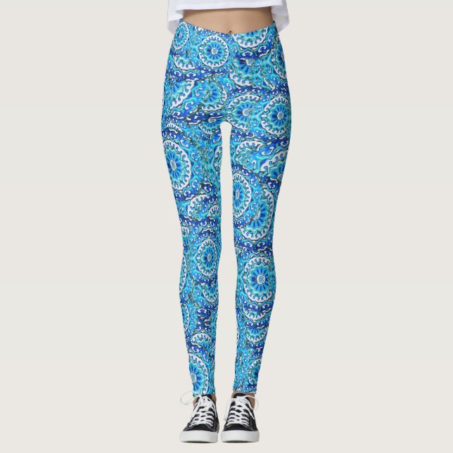 Leggings Patrón de Mandala de espirales celestes (Anverso)