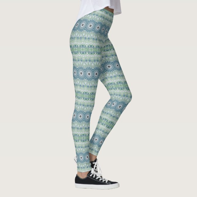 Leggings Patrón de Mandala de la costa azul y verde del mar (Derecha)