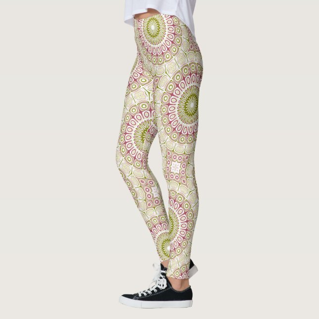 Leggings Patrón de Mandala de Olivo y Rosa (Izquierda)