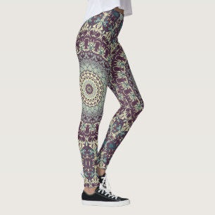 Leggings Patrón de Mandala en Morado, Turquesa y Crema