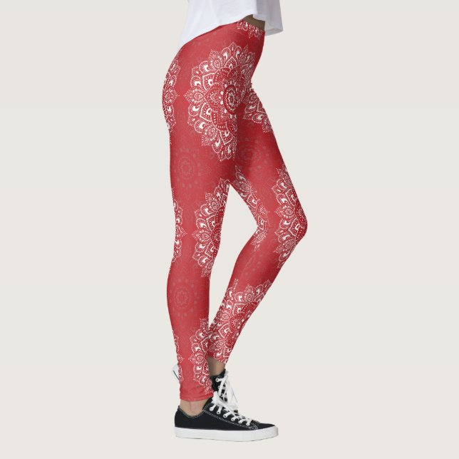 Leggings Patrón de mandala espiritual rojo indio (Derecha)