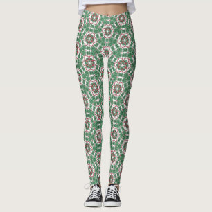 Leggings Patrón de Mandala Floral Verde Rojo