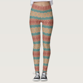 Leggings Patrón de Mandala Geométrica Turquesa y Terracota