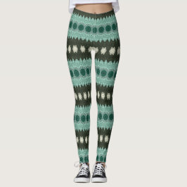 Leggings Patrón de Mandala Geométrica verde azulada y Verde