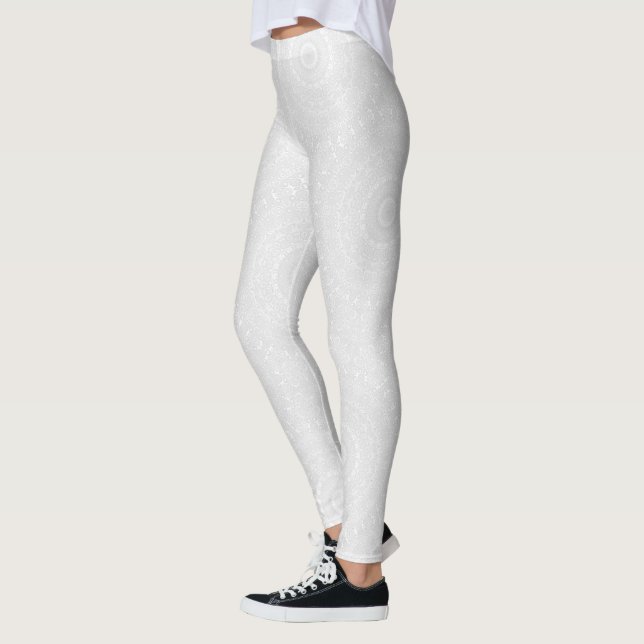 Leggings Patrón de mandala geométrico blanco sobre blanco (Izquierda)