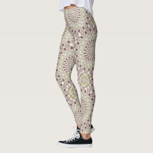 Leggings Patrón de Mandala Geométrico Púrpura y Oliva