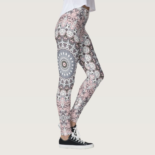 Leggings Patrón de Mandala gris rosa y blanco (Derecha)