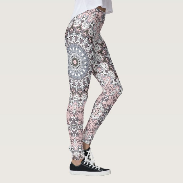 Leggings Patrón de Mandala gris rosa y blanco (Derecha)