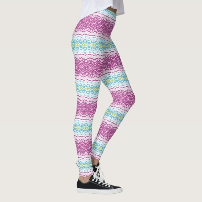 Leggings Patrón de Mandala Magenta Azul y Verde (Derecha)