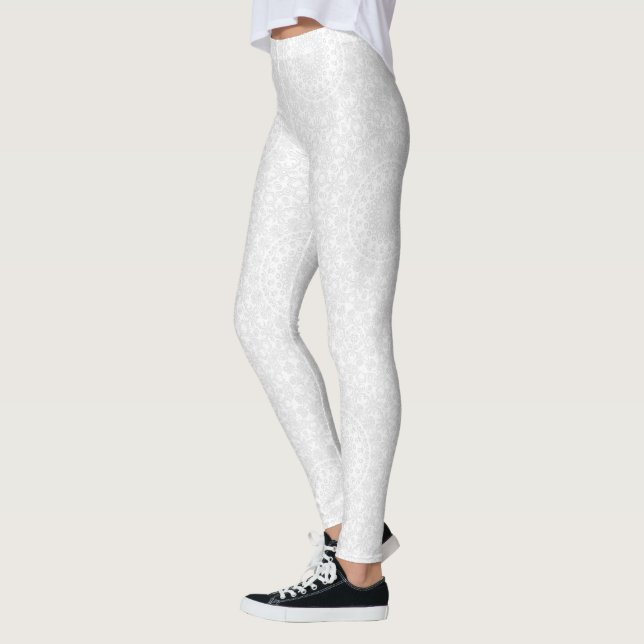 Leggings Patrón de Mandala mínimo blanco sobre blanco (Izquierda)