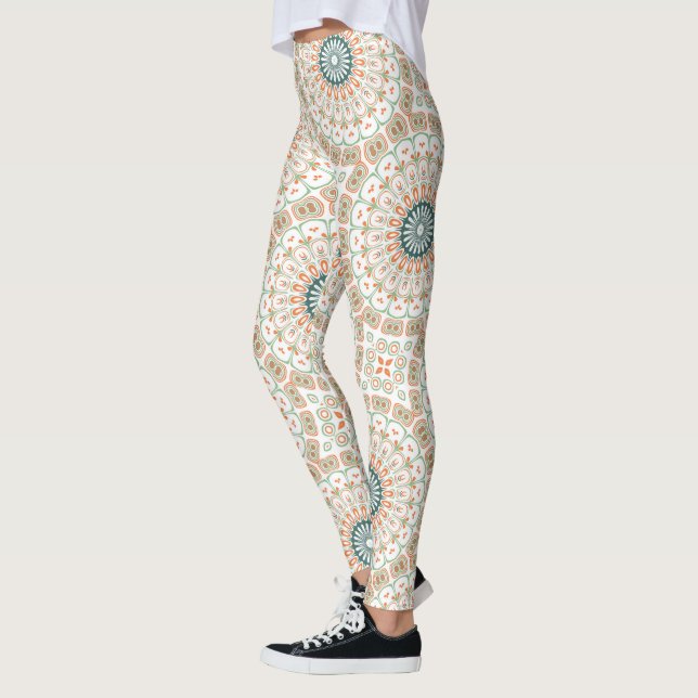 Leggings Patrón de Mandala Moderno Naranja y Verde (Izquierda)