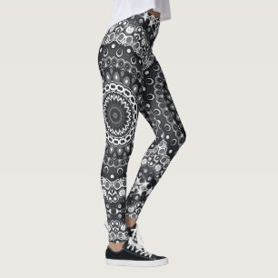 Leggings Patrón de Mandala Monocromo Blanco y Negro