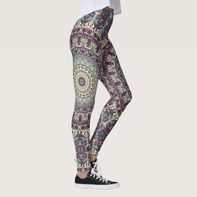 Leggings Patrón de Mandala morado Verde azulado y crema (Derecha)