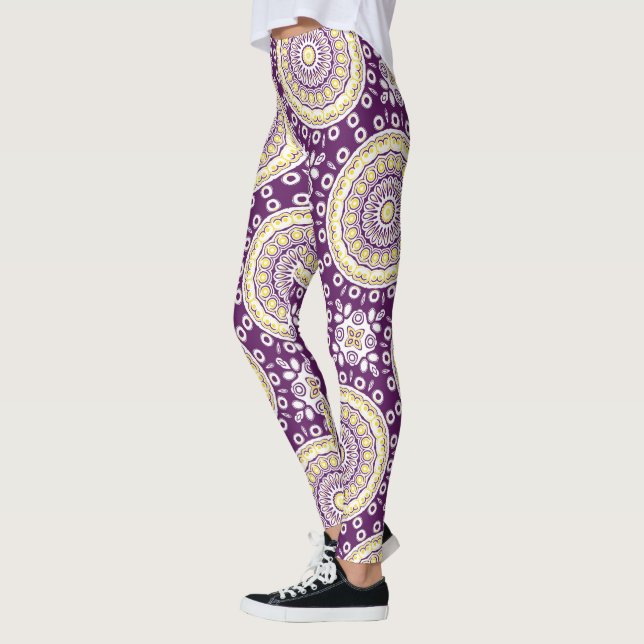 Leggings Patrón de Mandala morado y dorado (Izquierda)