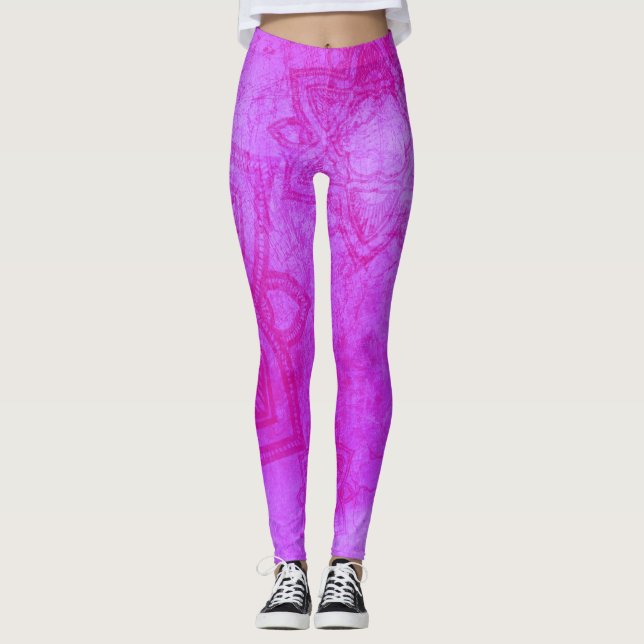 Leggings Patrón de Mandala púrpura angustiado (Anverso)